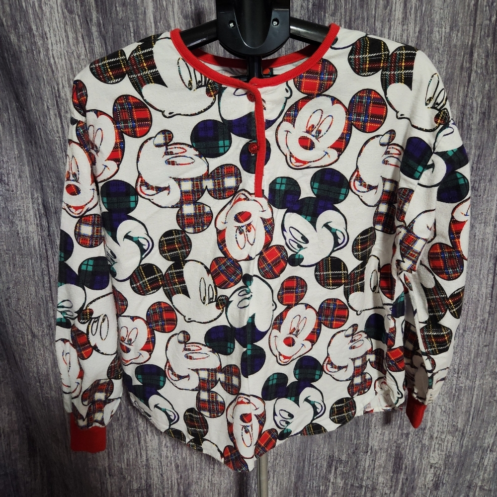 Vintage Disney Mickey Unlimited Mouse Flannel Long Sleeve Pajama Top Medium‎